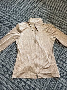 Women’s Metallic Tan Zip-Front Leather Jacket